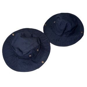 Lot of 2x Cotton Boonie Hats Navy Blue Ventilated Sun Beach Hiking Outdoors